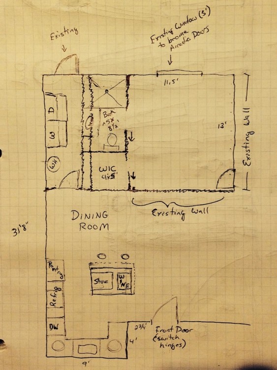 A floor plan drawn on the back of a napkin